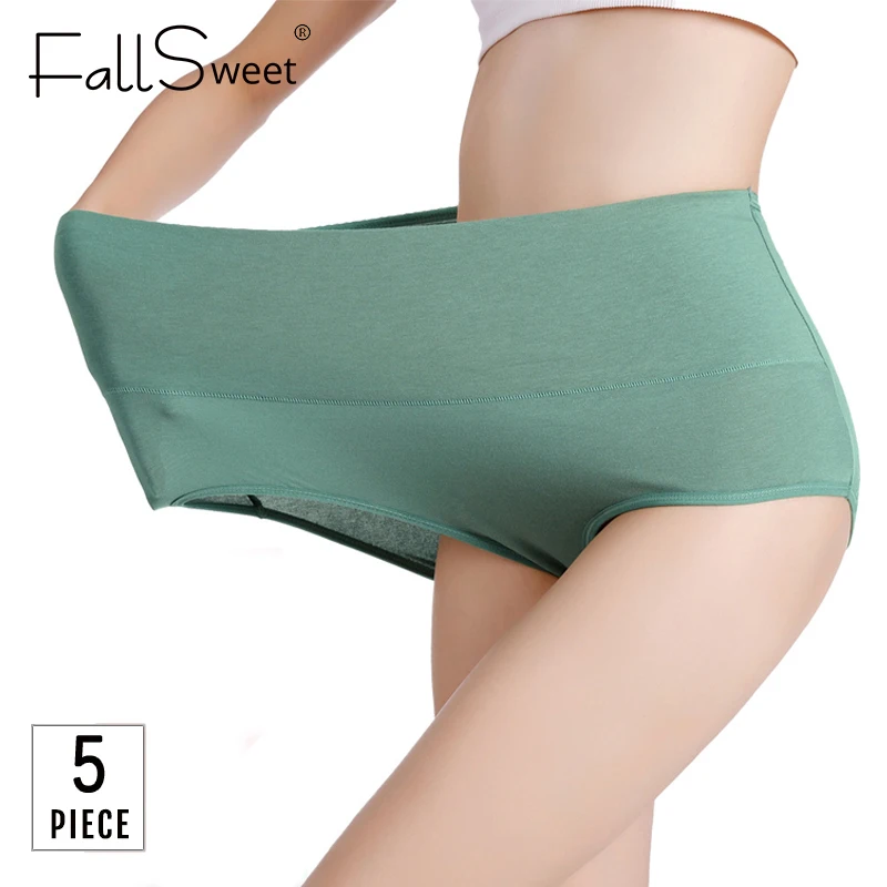 

FallSweet 5 pcs/lot ! Plus Size Panties Women Cotton Underwear Seamless Lingerie Femme High Waist Briefs M to 7L