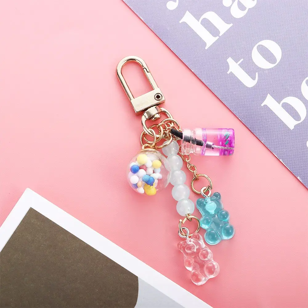 Cute Candy Color Resin Gummy Bear Keychain Cartoon Animal Bear Key Ring For Women Bag Pendant Fashion Jewelry Gift