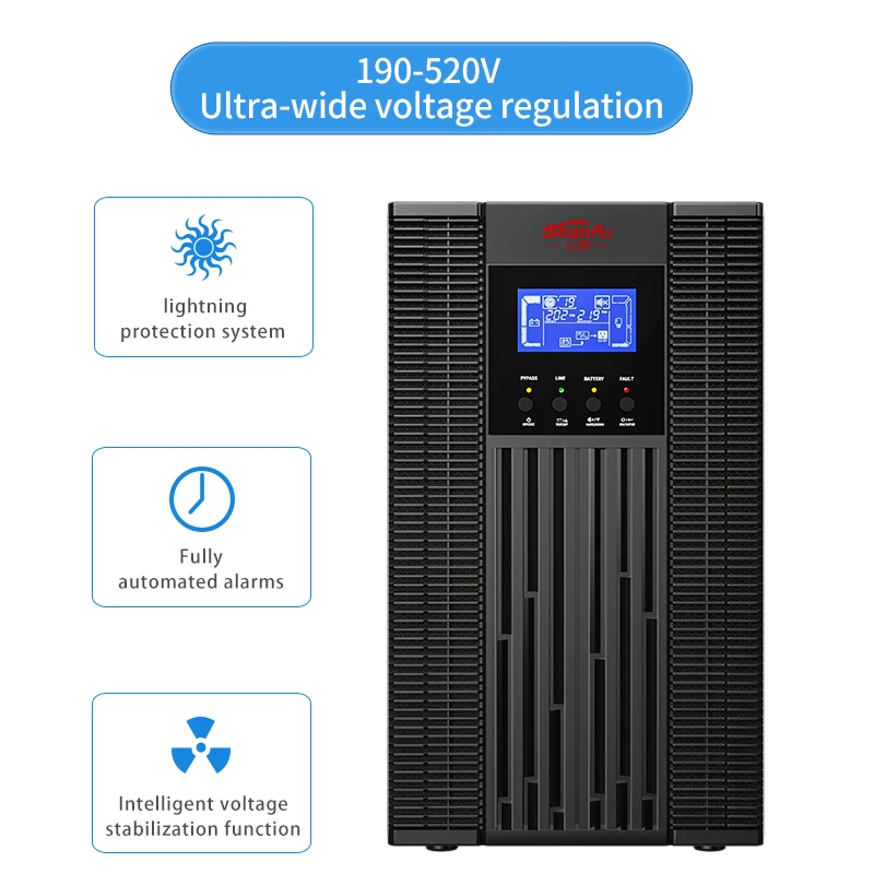 Produsen UPS Konversi Ganda Cerdas yang Disesuaikan 10kva/9kw UPS Online Output Stabil Gelombang Sinus Murni Tiga Fase