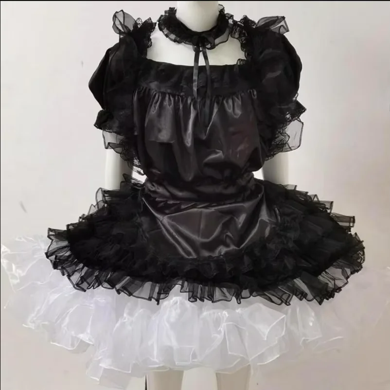 Multicolor Adult Giant Baby Sexy Girl Black Thin Open Chest Satin Dress Sissy Japanese Maid Gothic Role Playing Customization