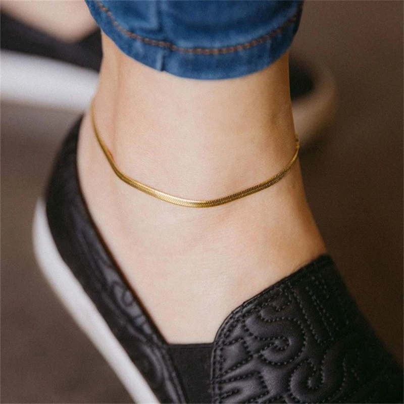 Klinge Kette Fußkettchen für Frauen Punk gold Armband auf Die Bein Edelstahl Schlange Ketten Mode Strand Zubehör Schmuck C046 – Detail 6