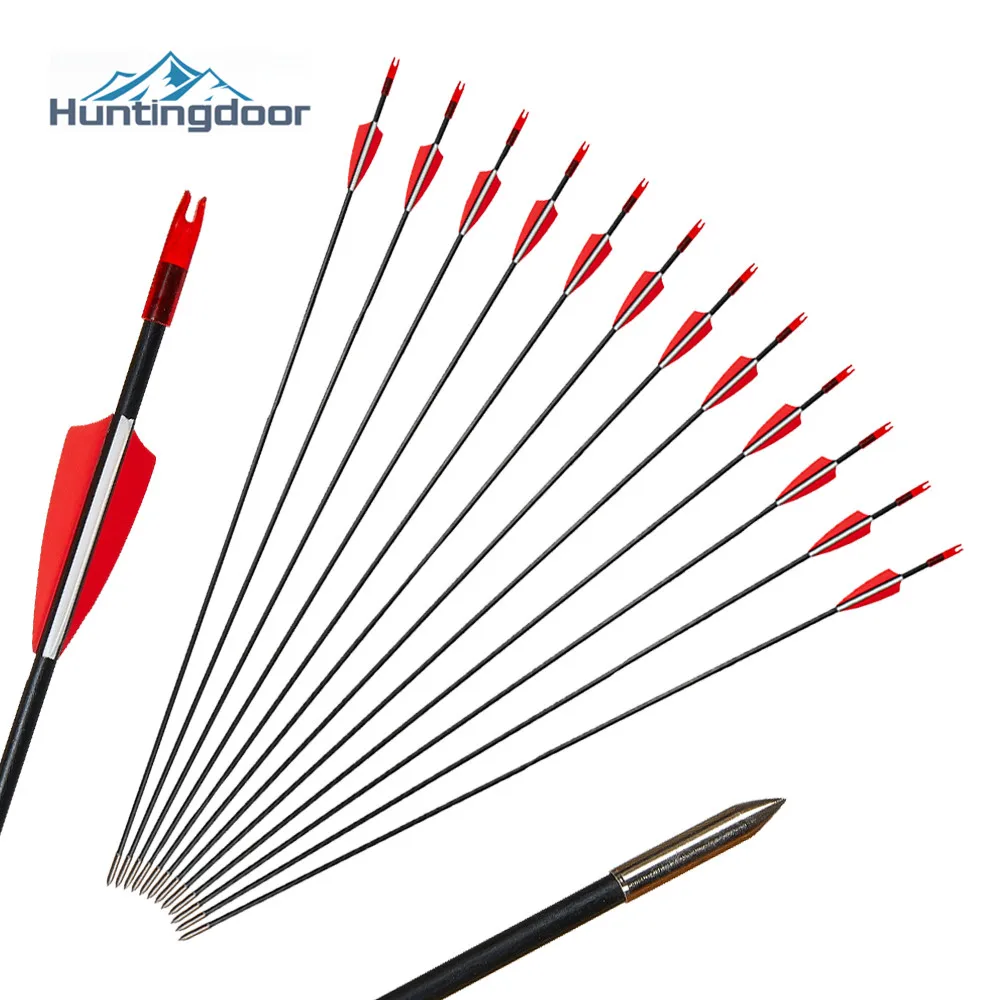 

6/12/24PCS Fiberglass Arrows Spine 750 Length 31'' Diameter 6mm Hard Steel Arrowheads for Achery Compound Bow Shooting Game