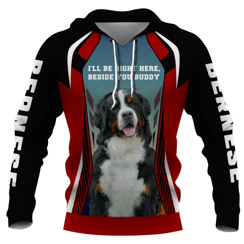 

HX Animals Dog Hoodies 3D Graphic Striped Red Black White Bernese Hoodie Sweatshirts Harajuku Streetwear Dropshipping