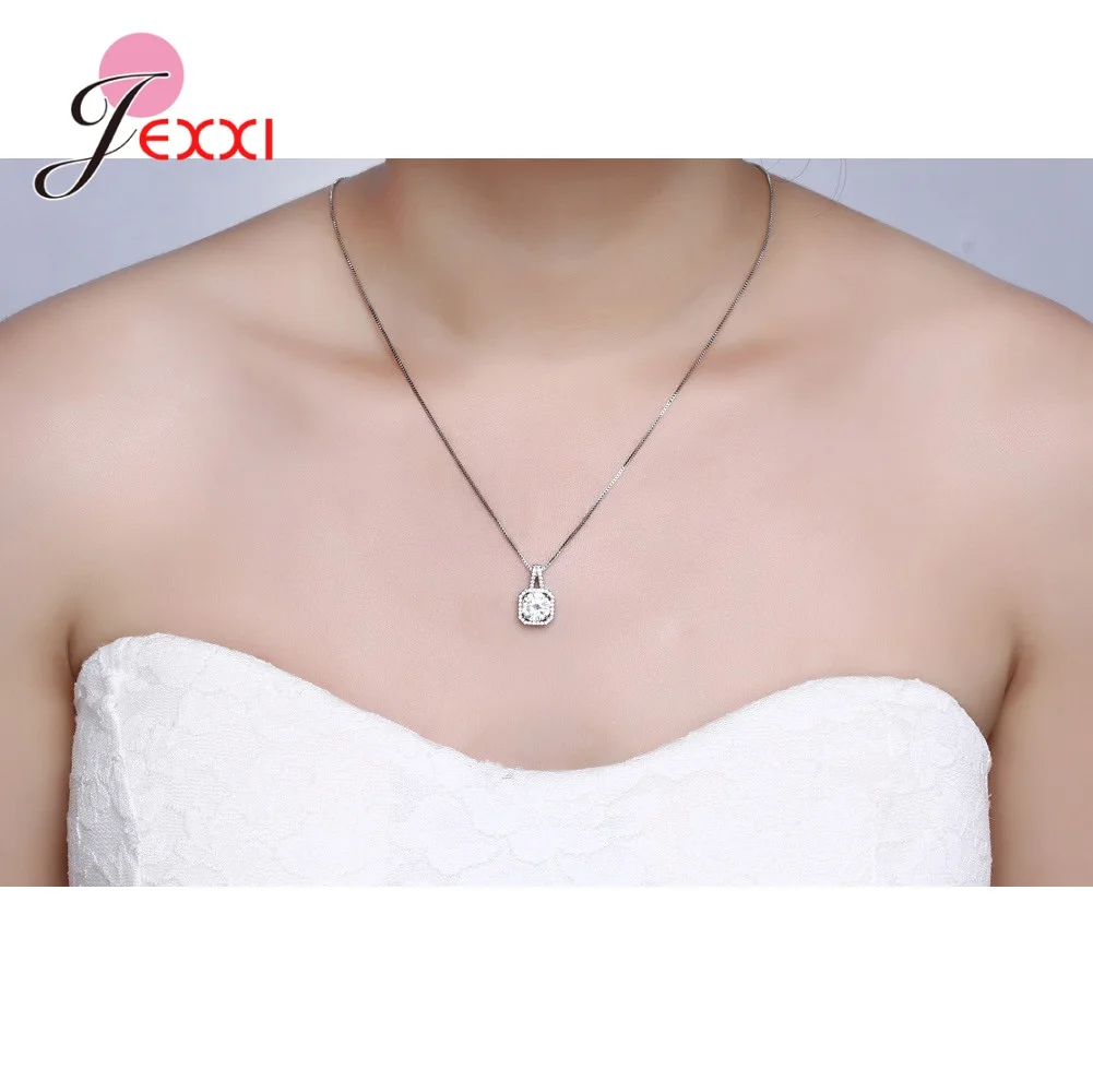 Luxury Wedding Bridal Jewelry Sets 925 Silver Needle with AAA Cubic Zircon Stone Inlay Paved Pendant Necklace Earrings Ring