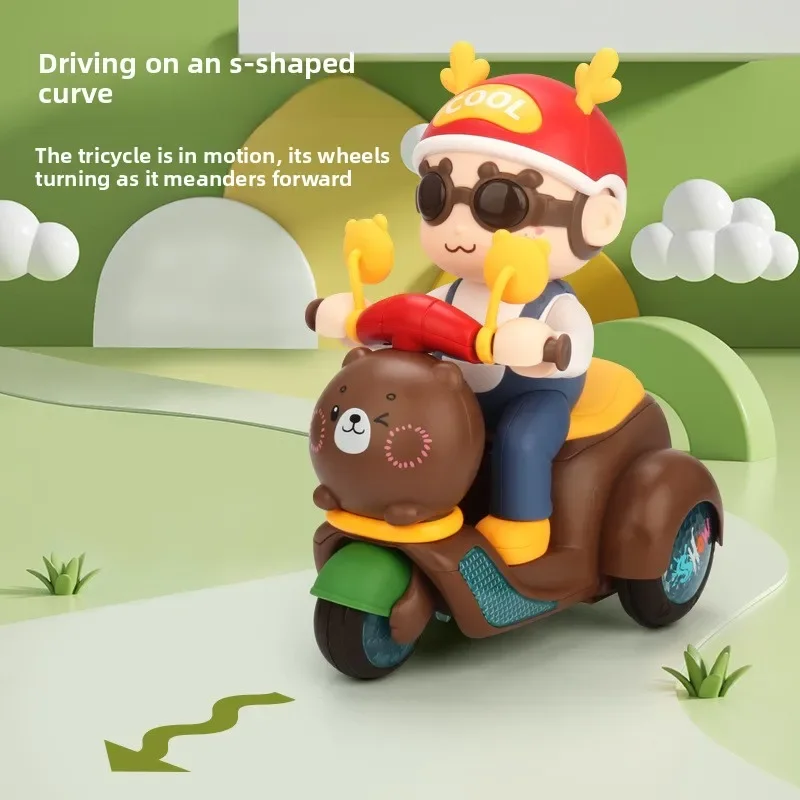 Children's Stunt Electric Tricycle Cute Bear Cute Fun Dynamic Motorcycle Light Music Electric Toy