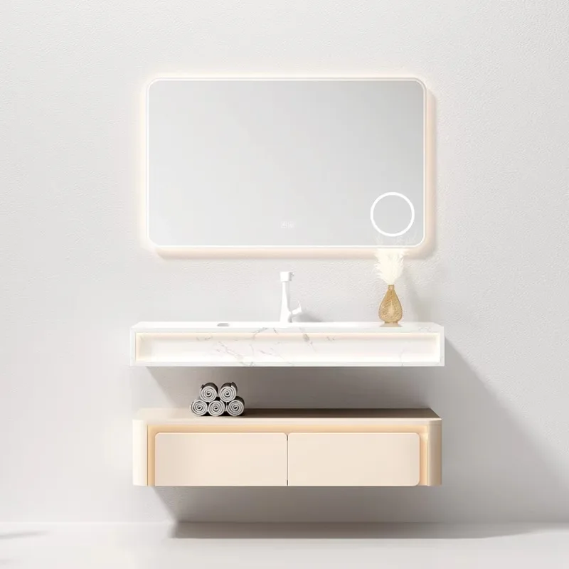 

Pink toilet vanity modern waterproof bathroom cabinet vanity with sink and mirror