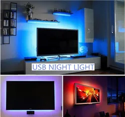 LED 야간 조명 스트링, USB 포트 케이블 포함, TV, PC, 노트북용 SMD 3528, DC5V, 50cm, 1M, 2M, 3M, 4M, 5M