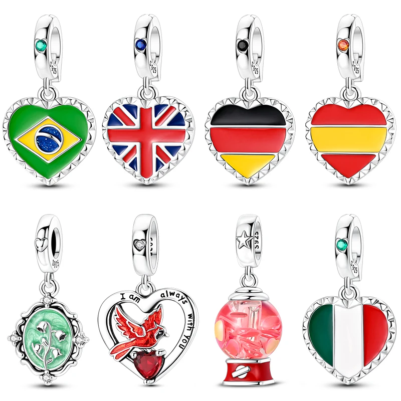 925 Sterling Silver Brazil Mexico Spain Germany British Flag Universal Buckle Pendant Fit Original Bracelet DIY Women Jewelry