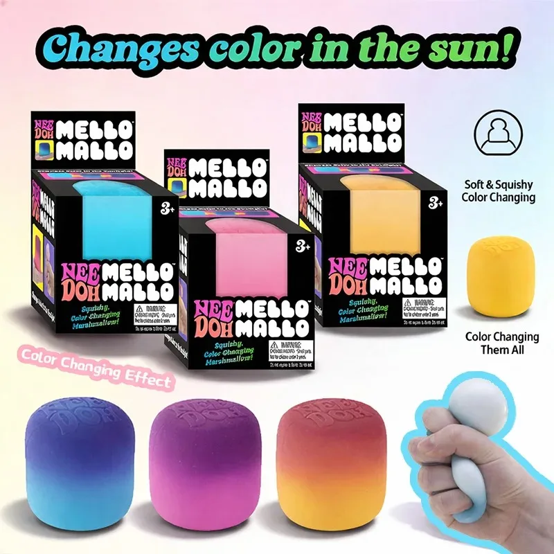 Mello Mallo Needoh UV Sun Color Changing Fidget Stress Relief Soft Squishy Nxiety Squeeze ADHD Anti Anxiety Desk Sensory Toy