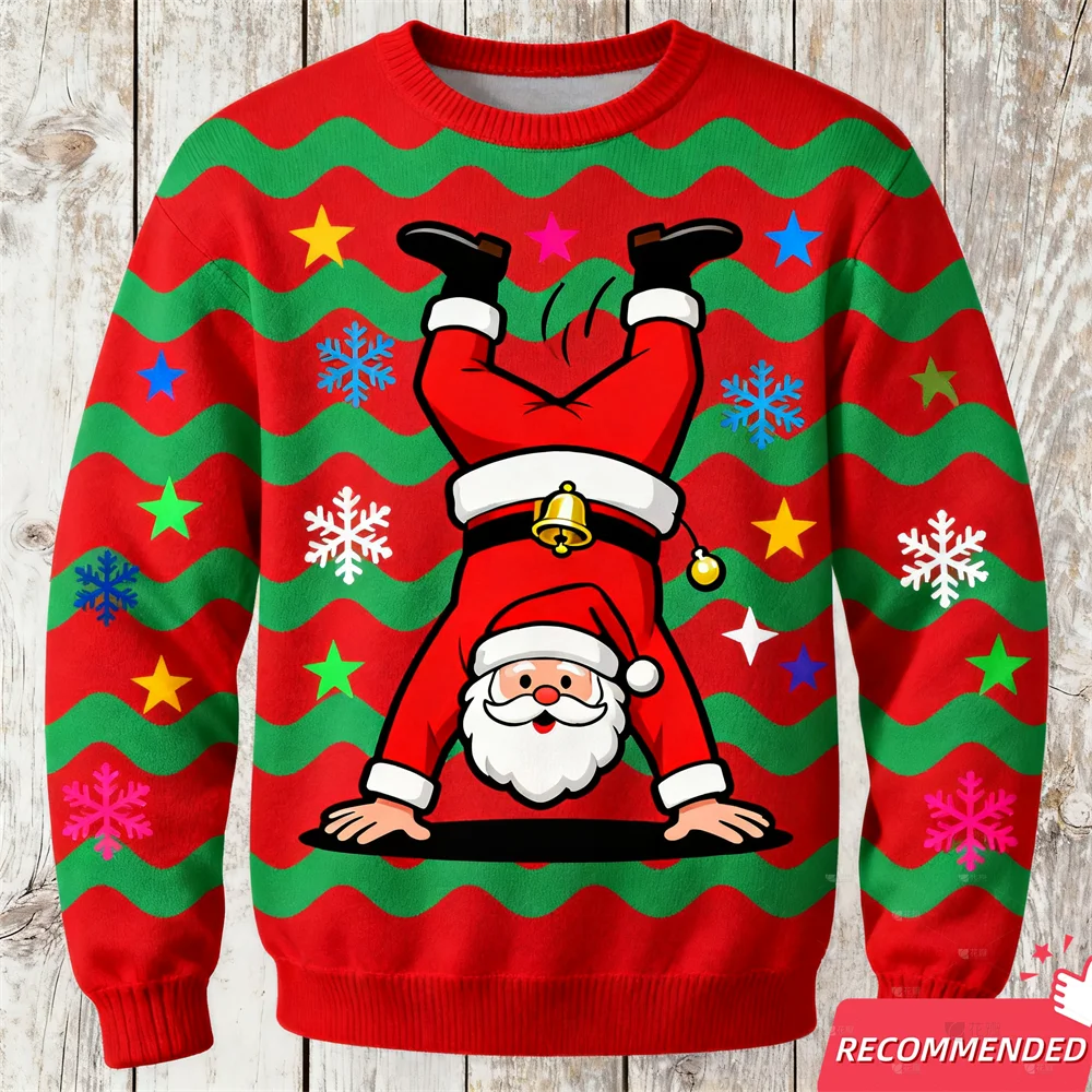 موضة جديدة سترة عيد الميلاد القبيحة للرجال الملابس Crewneck أنيمي سانتا كلوز القبيح عيد الميلاد البلوزات مضحك عيد الميلاد بلوزات