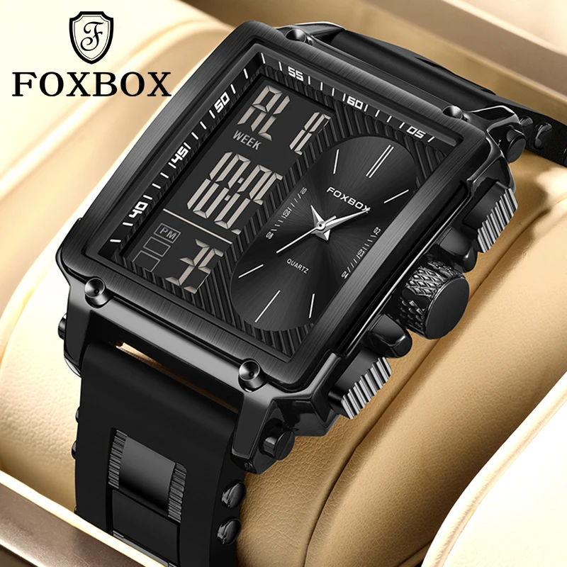 

FOXBOX 2024 новые модные мужские часы с цифровым двойным дисплеем кварцевые мужские часы 30 м водонепроницаемые светящиеся мужские наручные часы Reloj Hombre