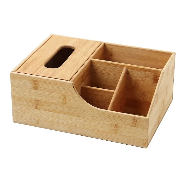 

Bamboo Multifunctional Tissue Storage Box Living Room Creative Office Desktop Organization Remote Control Storage Rack