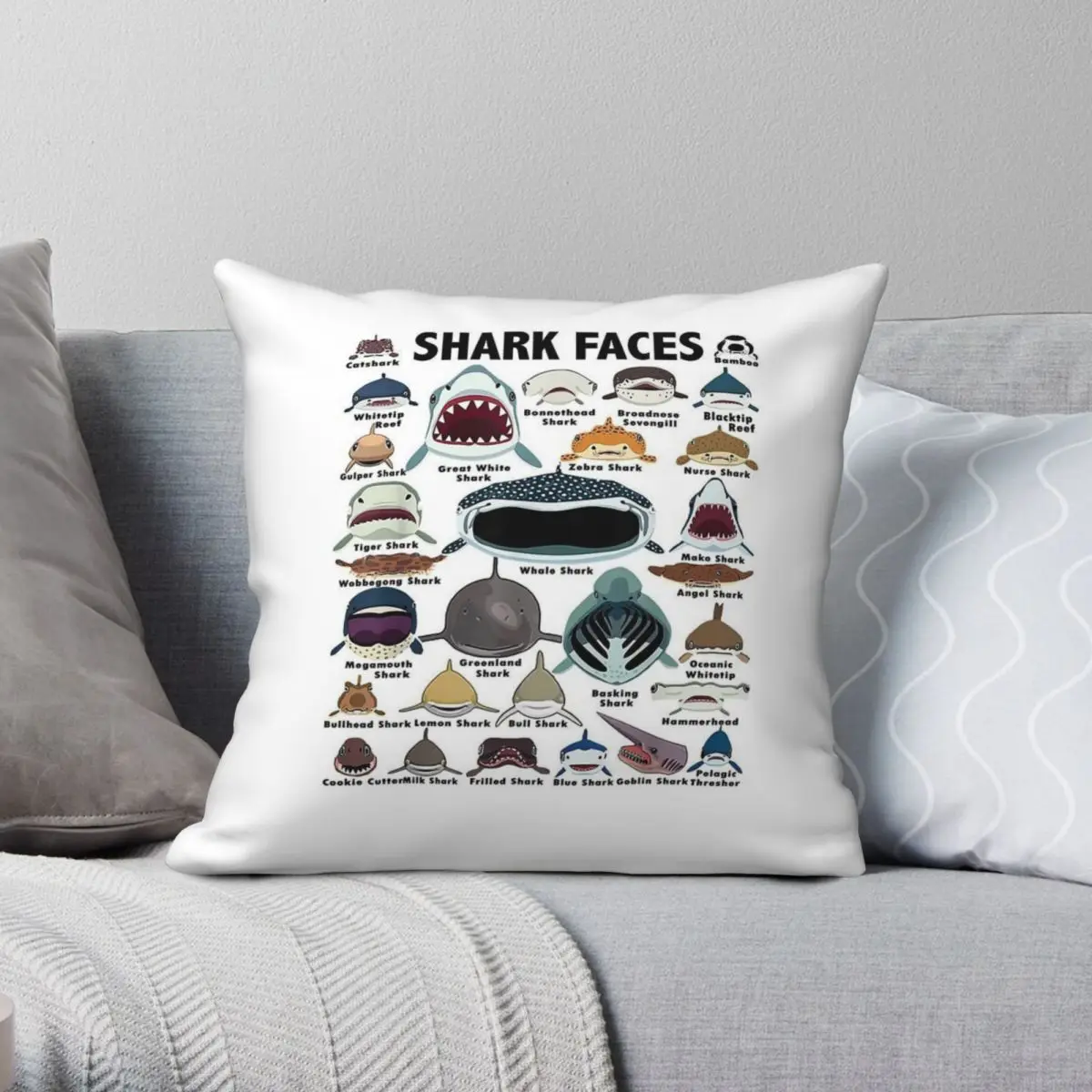 Types Of Shark Identification Square Pillowcase Polyester Linen Velvet Printed Zip Decor Sofa Cushion Cover