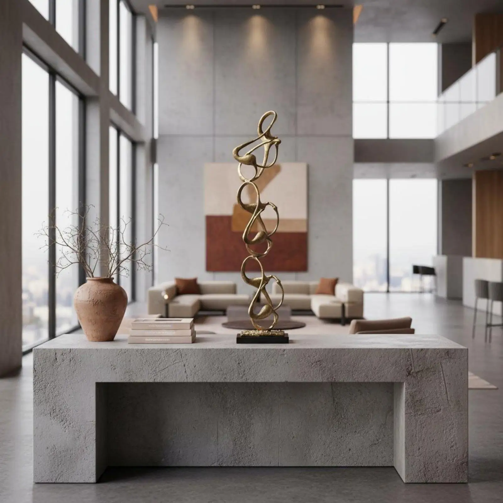 Metal Geometric Sculpture Rustic Minimalism Metal Geometric Table