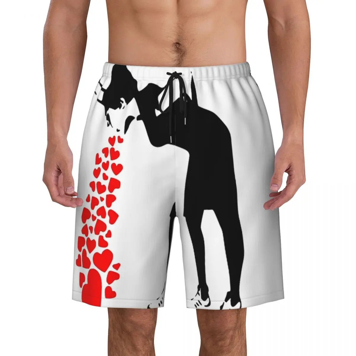 Lovesick Banksy Streetart Print Men Swim Trunks Quick Dry Beachwear Beach Board Shorts Graffiti Art Boardshorts