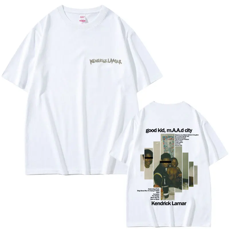 Camiseta gráfica del rapero Kendrick Lamar Good Kid Album para hombres y mujeres, camisetas Vintage de moda Hip Hop, ropa de calle informal de gran tamaño para hombre