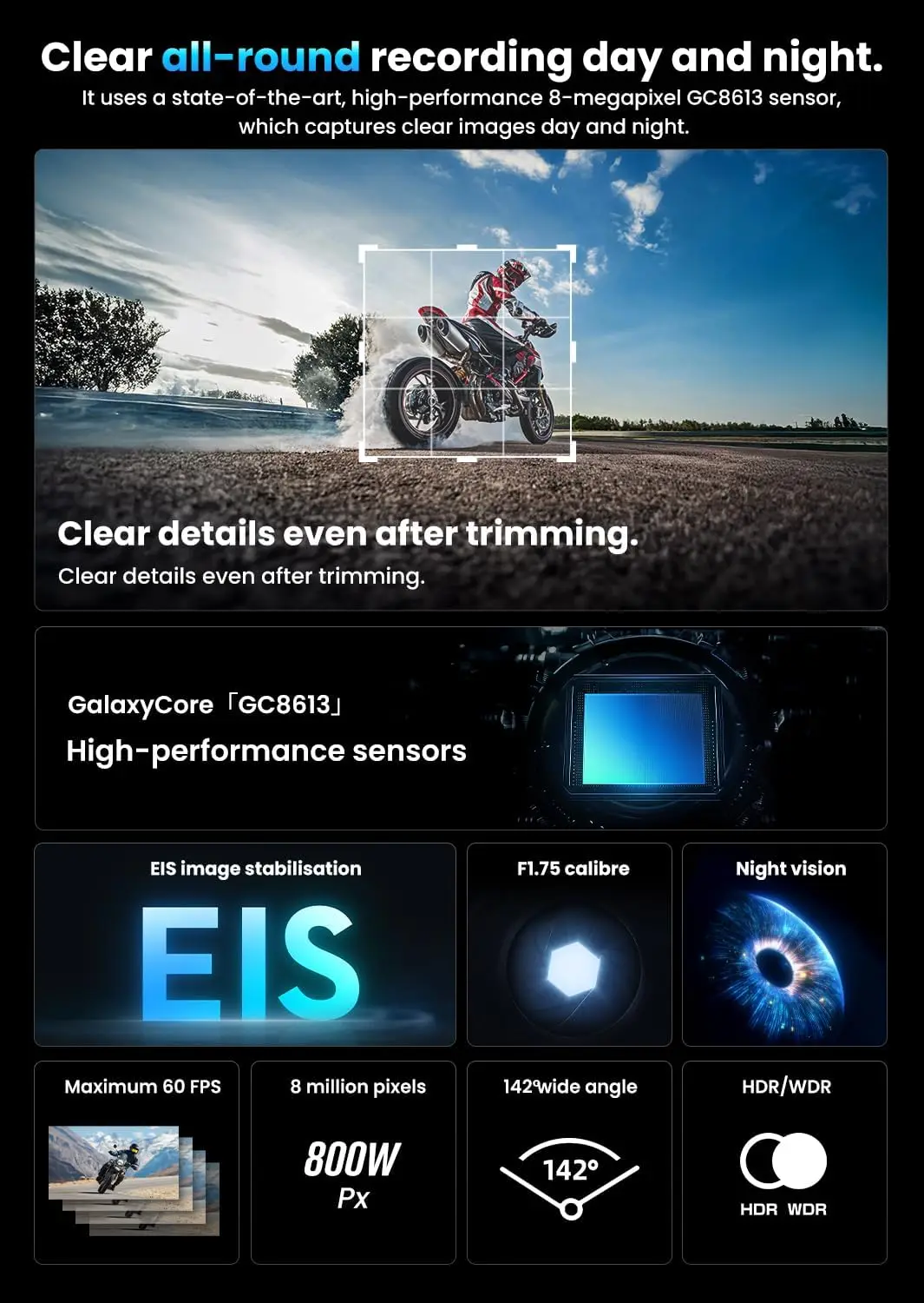 -710Pro EIS Motorcycle Camera, 4K28FPS 20MP WiFi Dash Cam, IP66 Ultra HD Waterproof Motorcycle Helmet Camera, 142° Wide Angle Vi