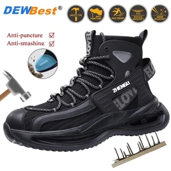 Mens Summer High Top Protective Shoes Steel Toe Work Boots Mens Anti Smash Anti Puncture Lightweight Safety Shoes