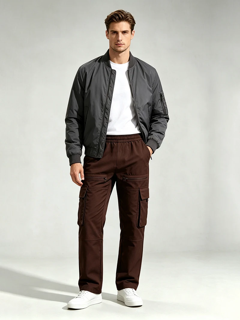 Herren Cargo-Hosen mit elastischem Bund, Kordelzug, mehreren Taschen, normaler Passform, geradem Bein, lässige Frühlings- und Herbst-Outdoor-Streetwear-Hosen – Detail 19
