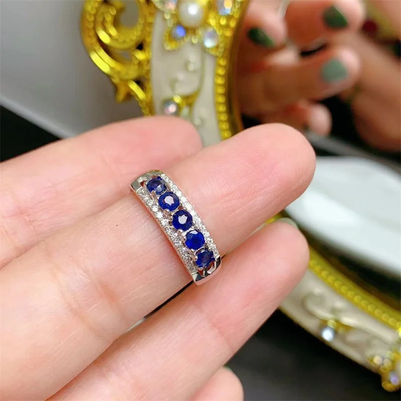 Authentic Natural Sapphire 925 Silver Ring Women Ring Genuine Gemstone with Certificate