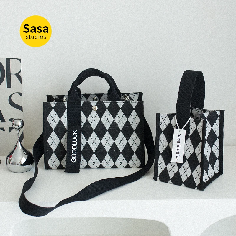Fashionable Plaid Canvas Tote Bag Waterproof Large Capacity Women's Handbag British Style Hard  Daily Use Tote Bag