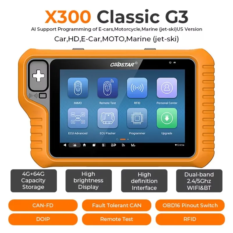 OBDSTAR X300 Classic G3 Key Programmer Universal Diagnostic Scanner Auto Key Programmer Built-in CAN FD DoIP Support for Cars