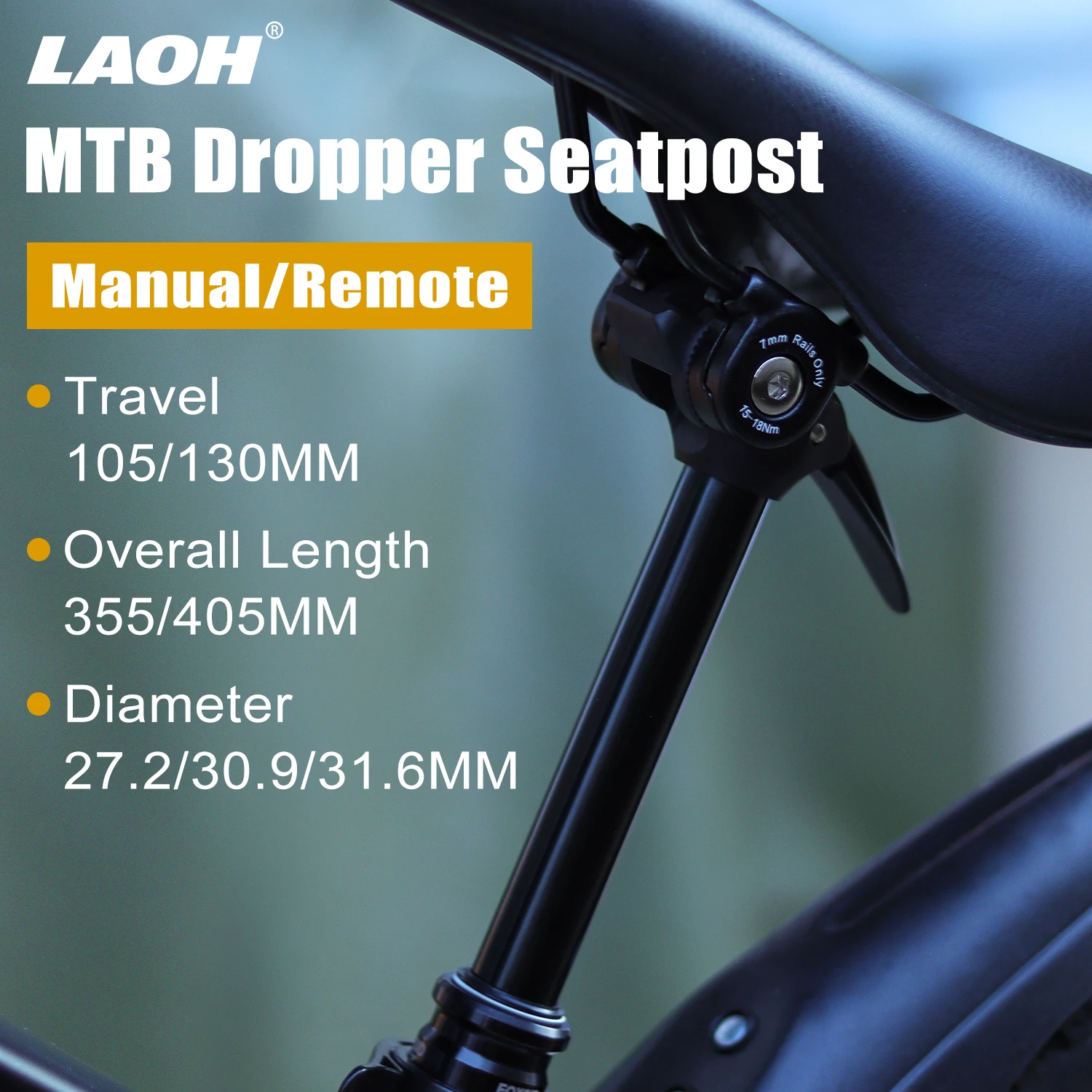 LAOH Manual Adjustable Dropper Seatpost, Multiple Travel, Length & Diameter Options, Fits Various Bicycle and MTB Frames