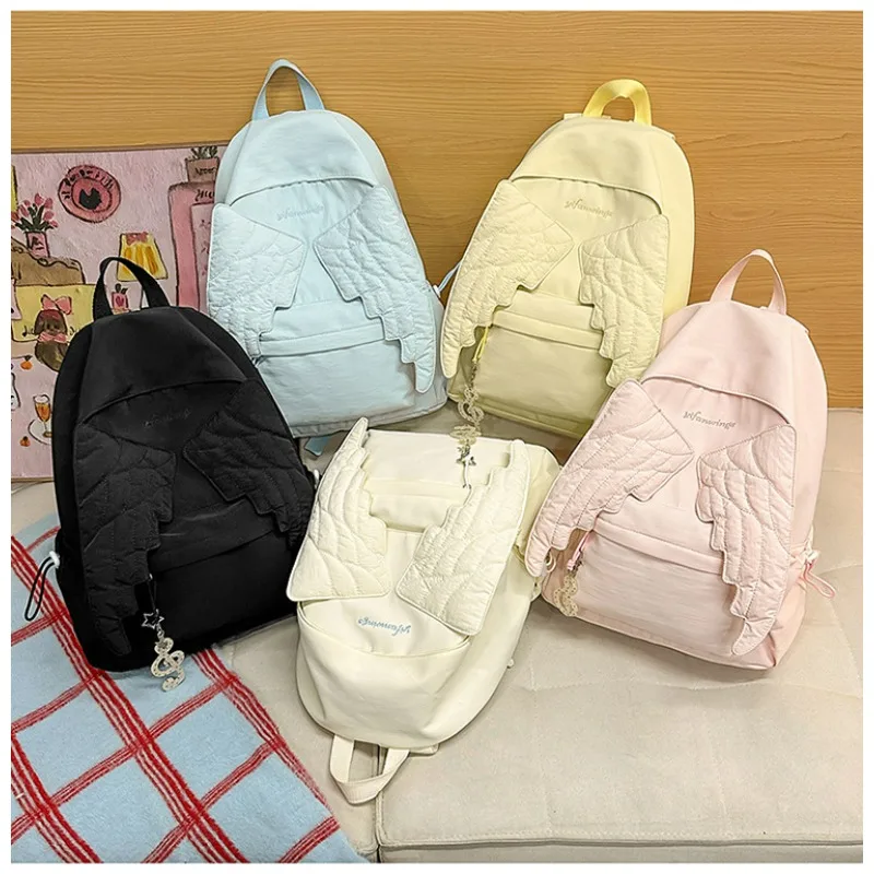 Summer Sweet Pink Wings Backpack Female Student Campus Large Capacity Lightweight Schoolbag Casual Backpack Girl Style Exquisite