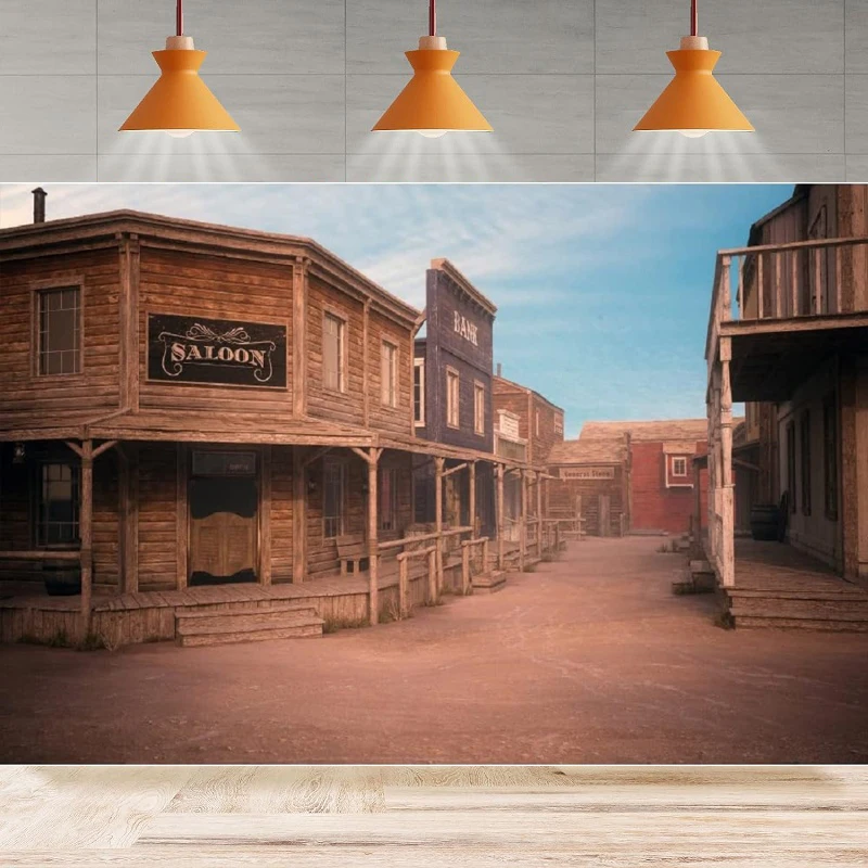 

Old Wild West Cowboy Photography Backdrop Western Town Saloon Background Rural Western Bar Desert Birthday Party Poster Banner