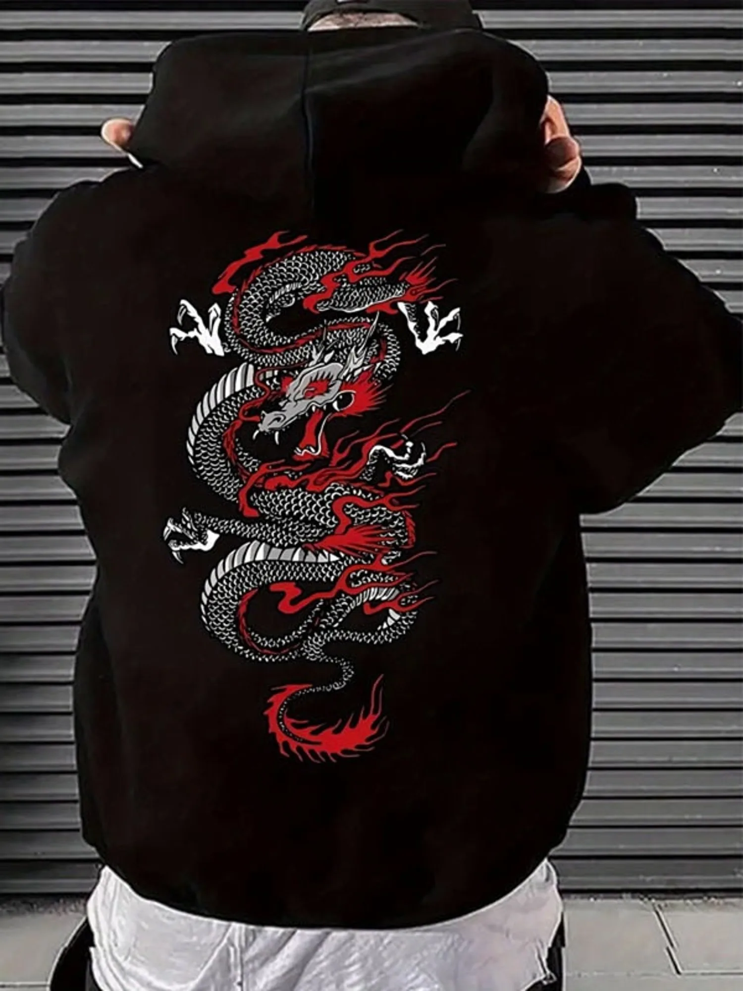 Sweat-shirt à capuche élégant pour homme avec imprimé dragon dynamique, incontournable pour l'hiver, tendance et décontracté, ample et confortable
