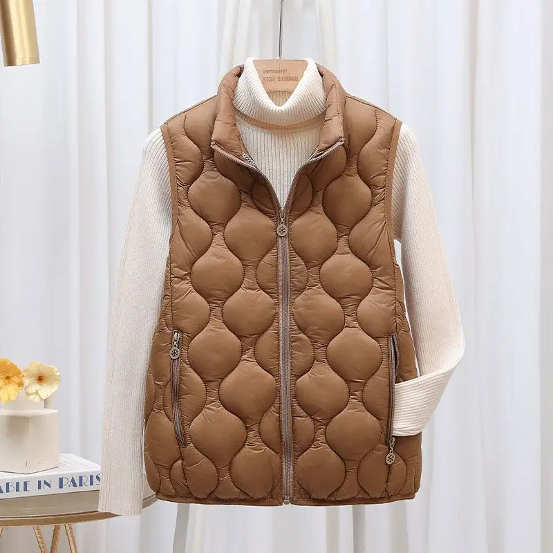 

Lightweight Women's Down cotton Vest Jacket Mom Stand collar Waistcoat Autumn Winter Short Warm Vests Coat Casual Outwear Top