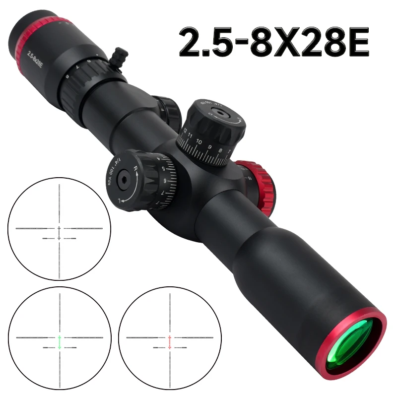 

FFP 2.5-8x28E Hunting Scope Double Cross Sight Hunting Green Red Illuminated Riflescope QZ Rifle Scope Tactical Optical Sight