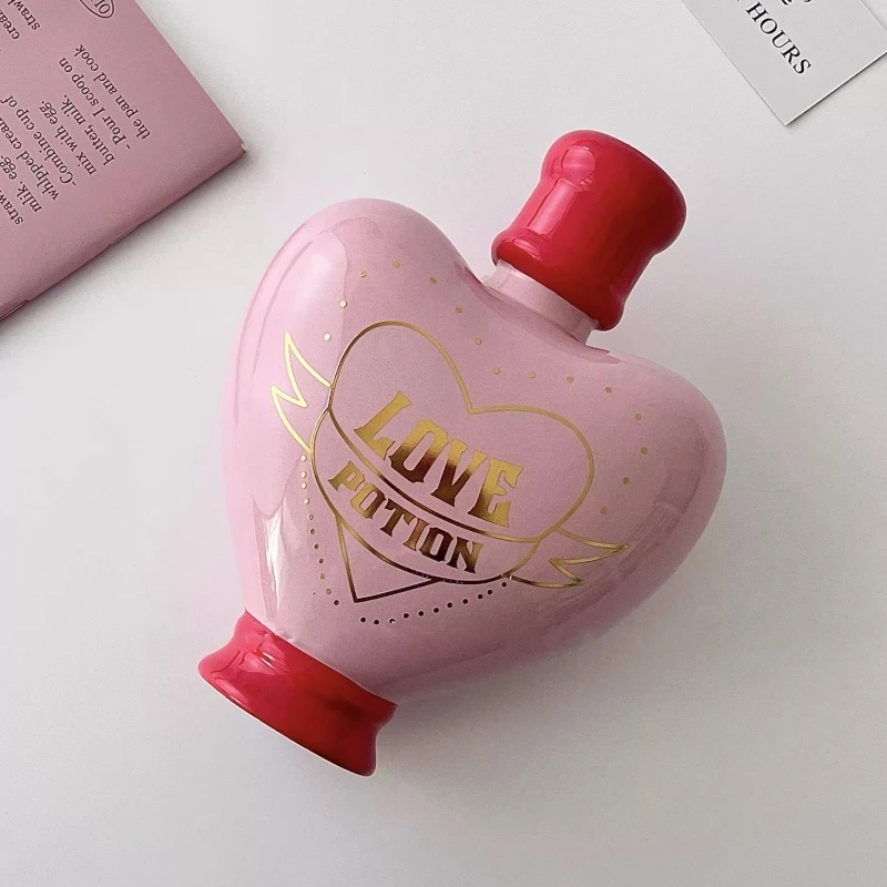 Creative Love Potion Ceramic Vase Pink Girl Heart Design Spotted Dog Design Home Decorations Gift Figurines   Flower Vase