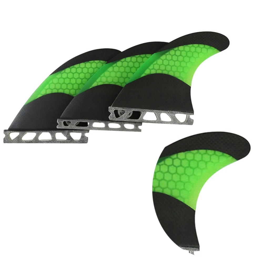 Quillas Surf Single Table for Surfing, Fiberglass Fibre Fins in Green Color, Carbon Fiber, Honeycomb, Tri Set Fins, Fin M