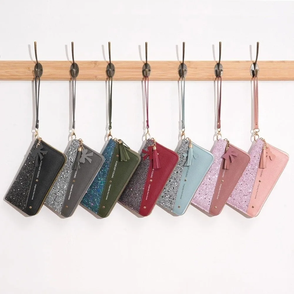 أزياء سستة محافظ طويلة بو الجلود بريق سيدة حقيبة يد عملة المحفظة المرأة