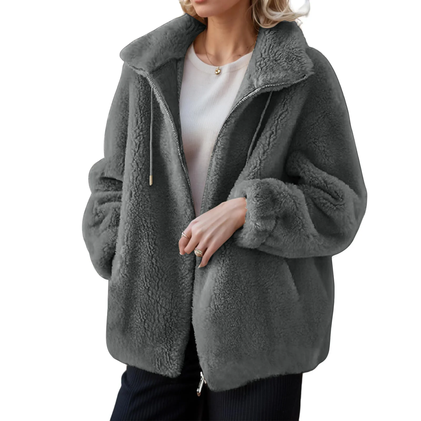 Women's Winter Coat Thickened Double-sided Fleece Stand Collar Warm Cardigan Zipper Jacket Coat Female Solid Casual Outerwear