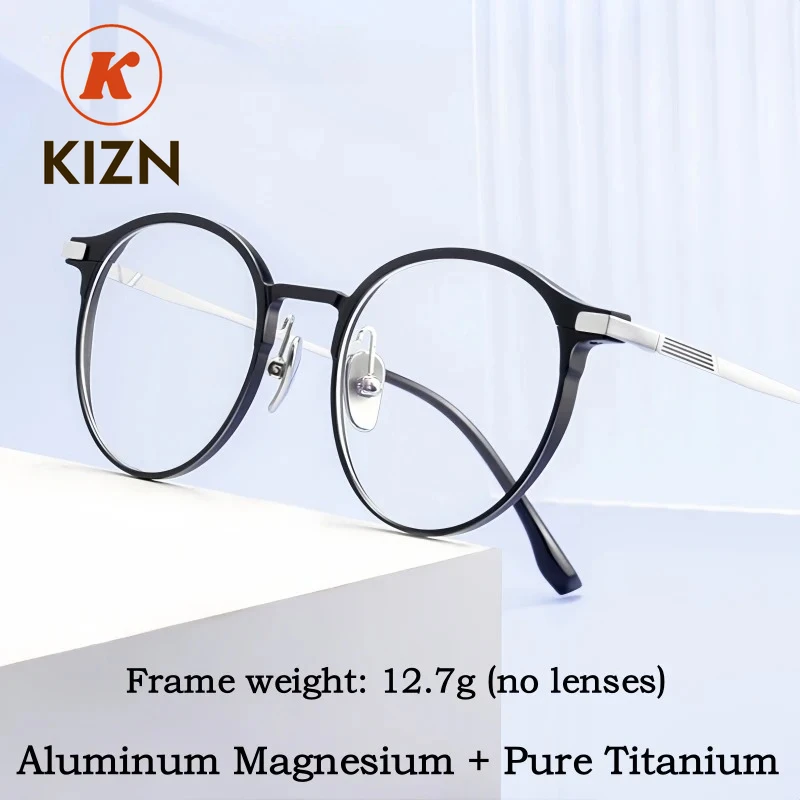 

KIZN Роскошные ретро-очки унисекс, ультралегкие, из чистого титана и алюминия, модные, маленькие, в оправе из титана и алюминия