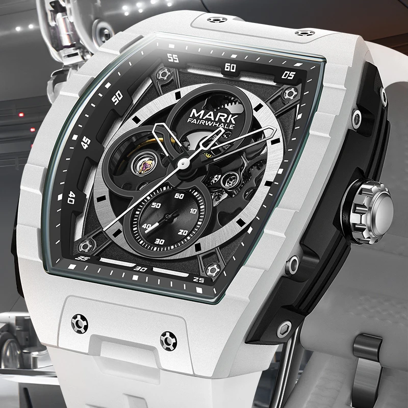 

Mark Fairwhale 6003 Men's Sport Automatic Mechanical Watch Military Analog Tonneau Dial with Rubber Strap 2025