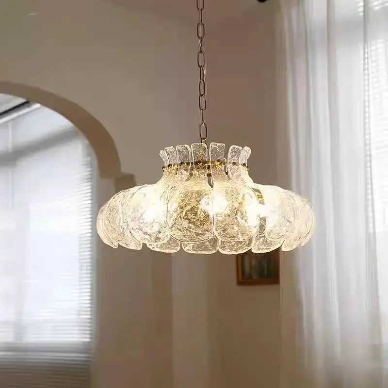 

Vintage lce Melting Glass flower pendant lamp art murano lamp French dining room lamp for bedroom medieval designer copper lamp