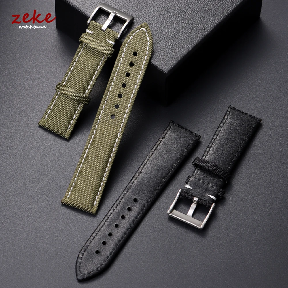 22mm 24mm Sailcloth Watch Strap Waterproof Nylon Leather Watch Band for Seiko for Omega Sports Wristband Handmade Stitching Belt
