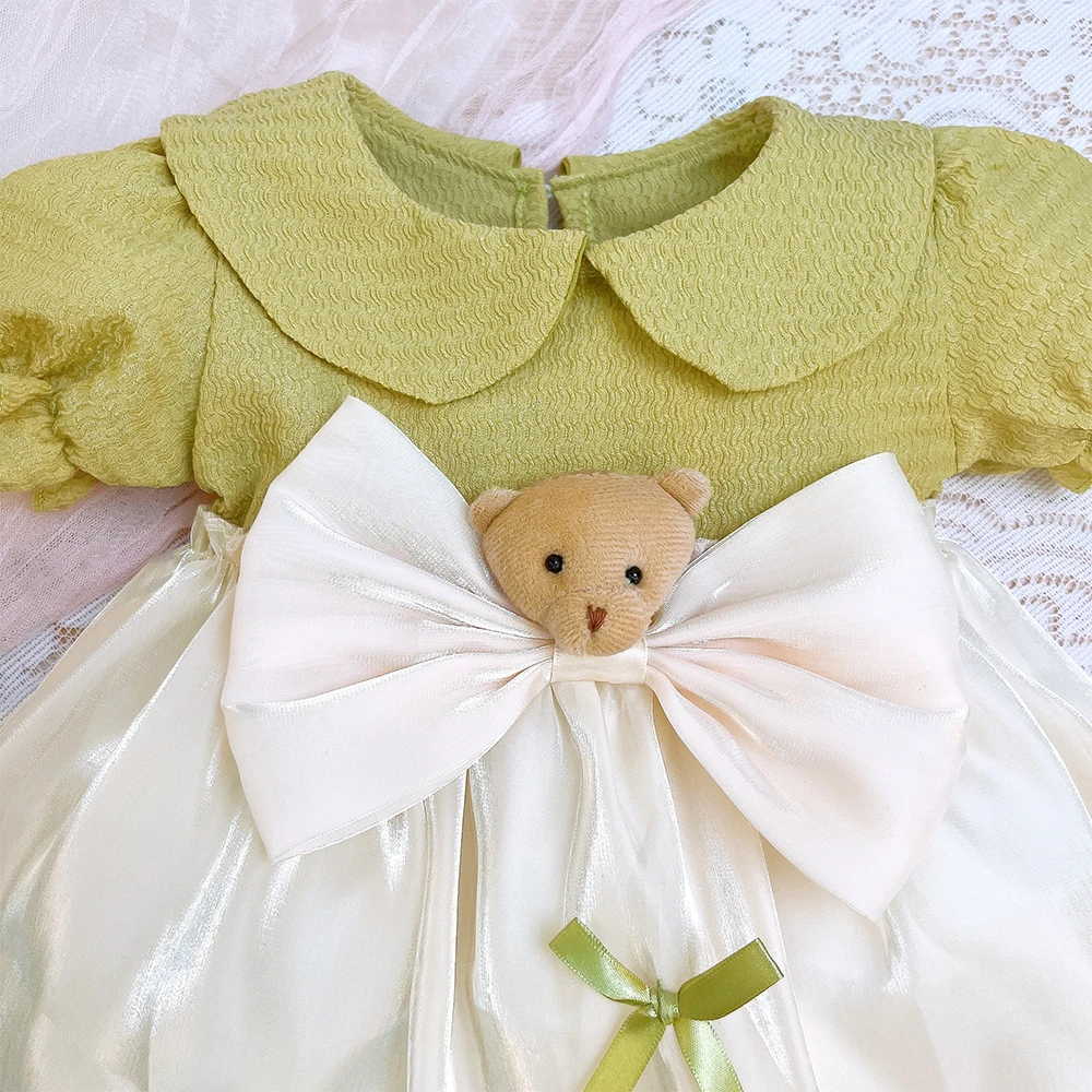 MiniFox 0-4Y Baby Princess Dresses Summer Puffy Sleeve Cartoon Bear Dress For Girls Kids Party Gown Children Clothes Baby