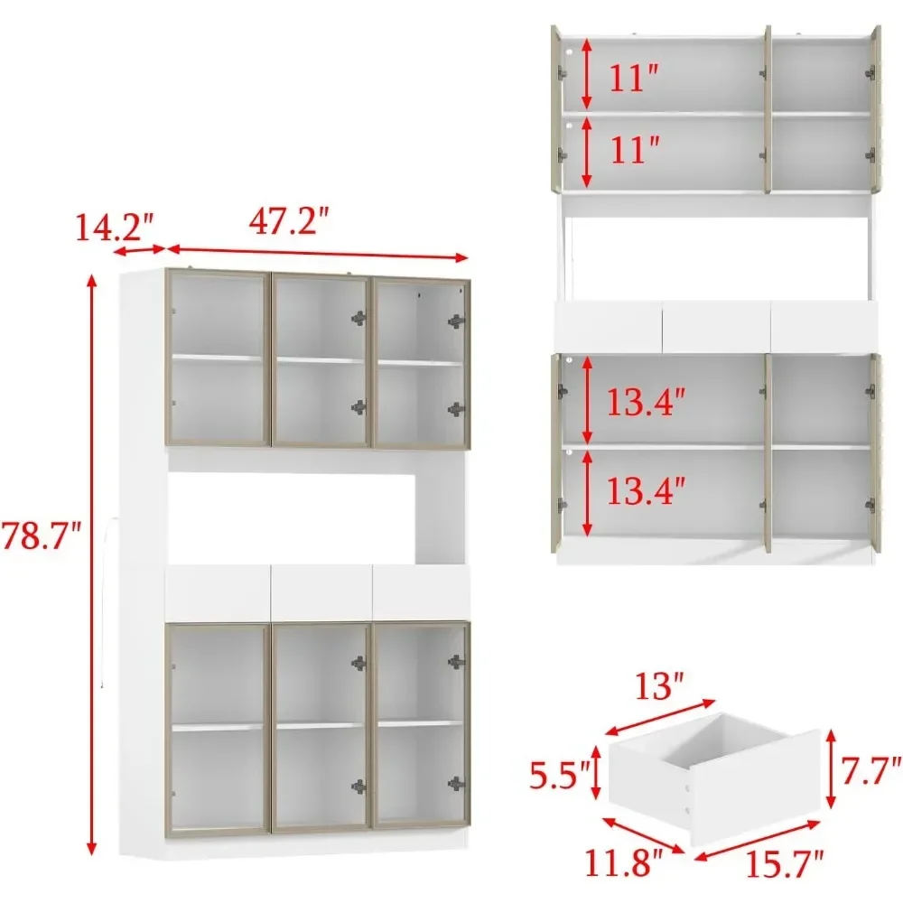 XMSJ Curio Display Cabinet, Storage Shelves with Pop-up Glass Doors, 3 Drawers & 3 Color Light, Collectibles Cabinet Display