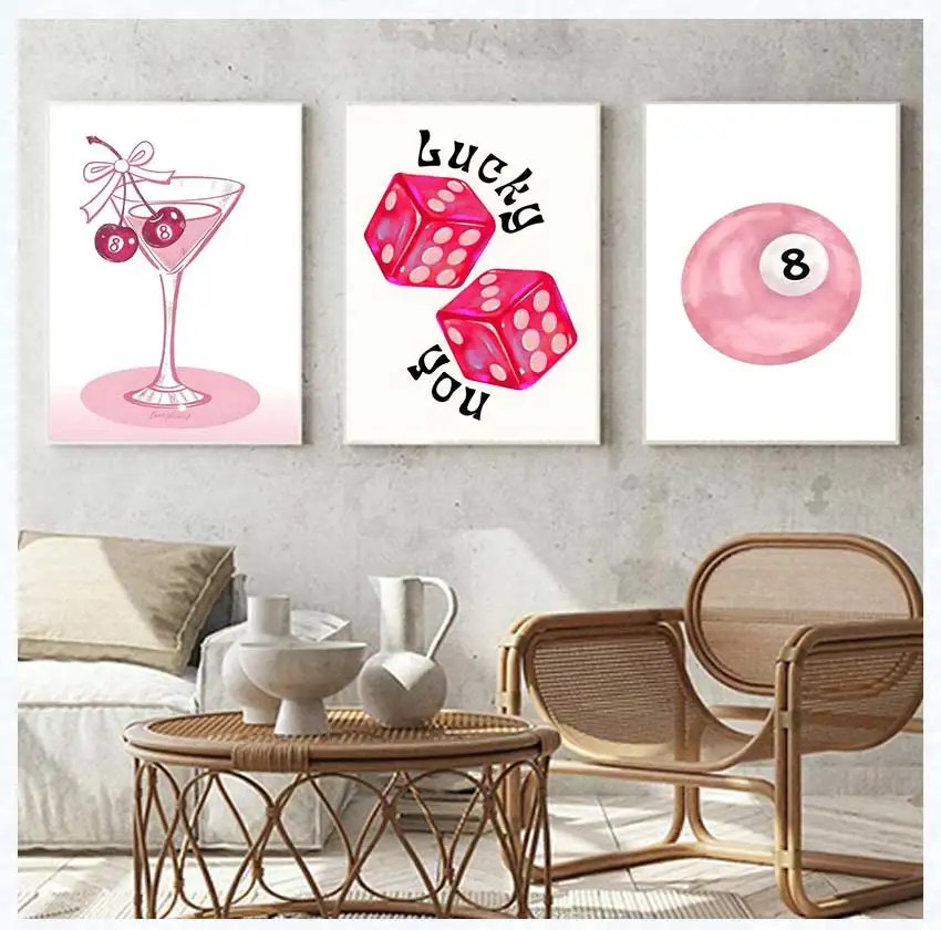 Painting Calligraphy Wall Art HD Canvas Oil Painting Posters Prints Home Bedroom Decor Gift Pink Lucky Billiard Ball 8 Pattern