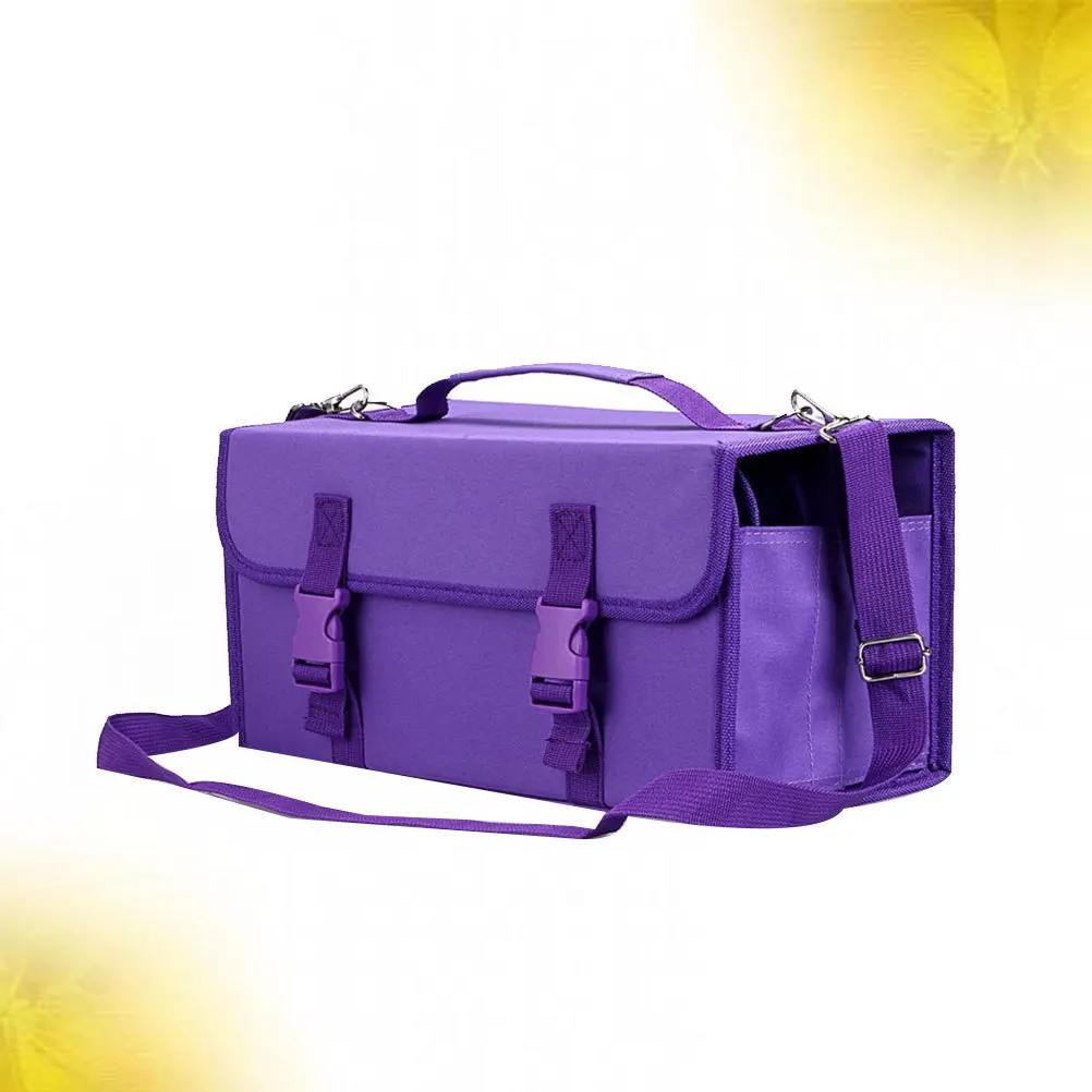 Borsa per pennarelli da 120 slot Tracolla in poliestere resistente Manicotto staccabile Anello elastico Scomparto portaoggetti per cavalletto da tavolo