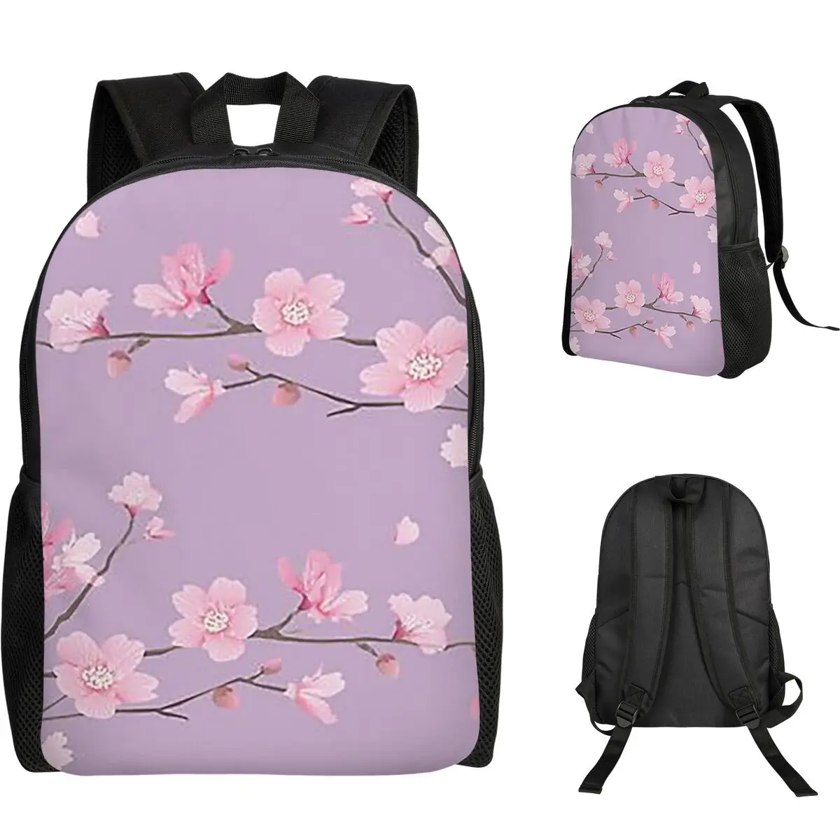 Cherry Blossom Flower Plant - Pastel Purple Student Backpack School Bag Hiking Travel Daypack Men Women Bookbag Shoulder Bags