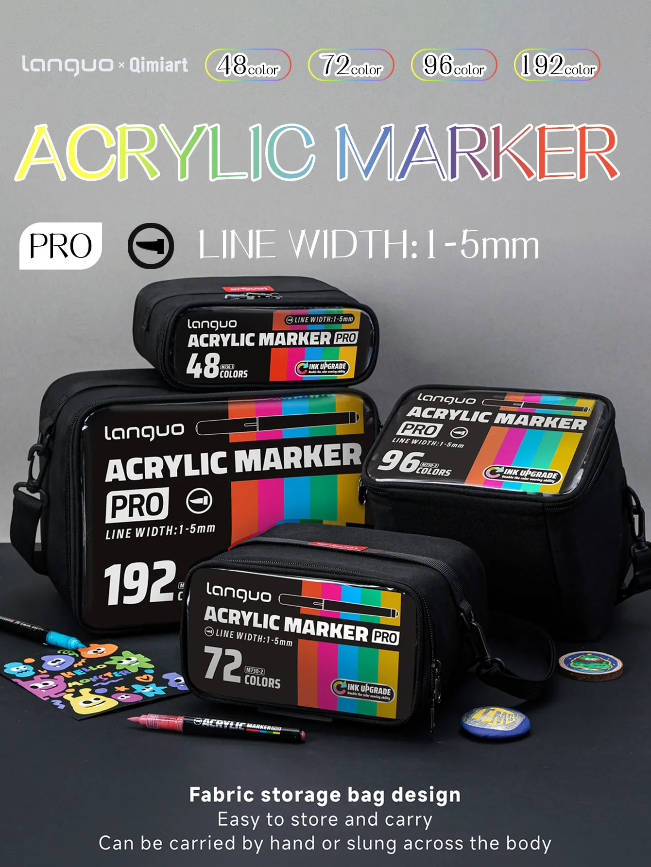 

LANGUO Acrylic Marker Pens Set 48/72/96/192 Colors Multi-Surface Art Supplies for Rock Painting Ceramic Glass Wood DIY Crafts