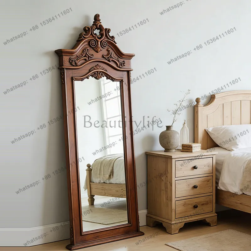 American home retro living room full-length mirror decoration French carved dressing mirror