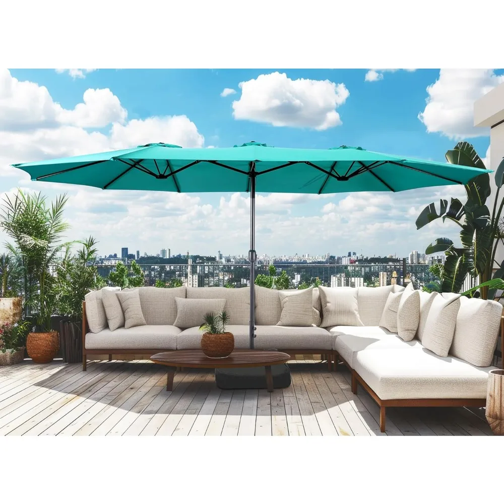 

15ft x 9ft Patio Double-Sided Umbrella with Base & Crank, Extra Large Rectangular Outdoor Umbrella, Customized