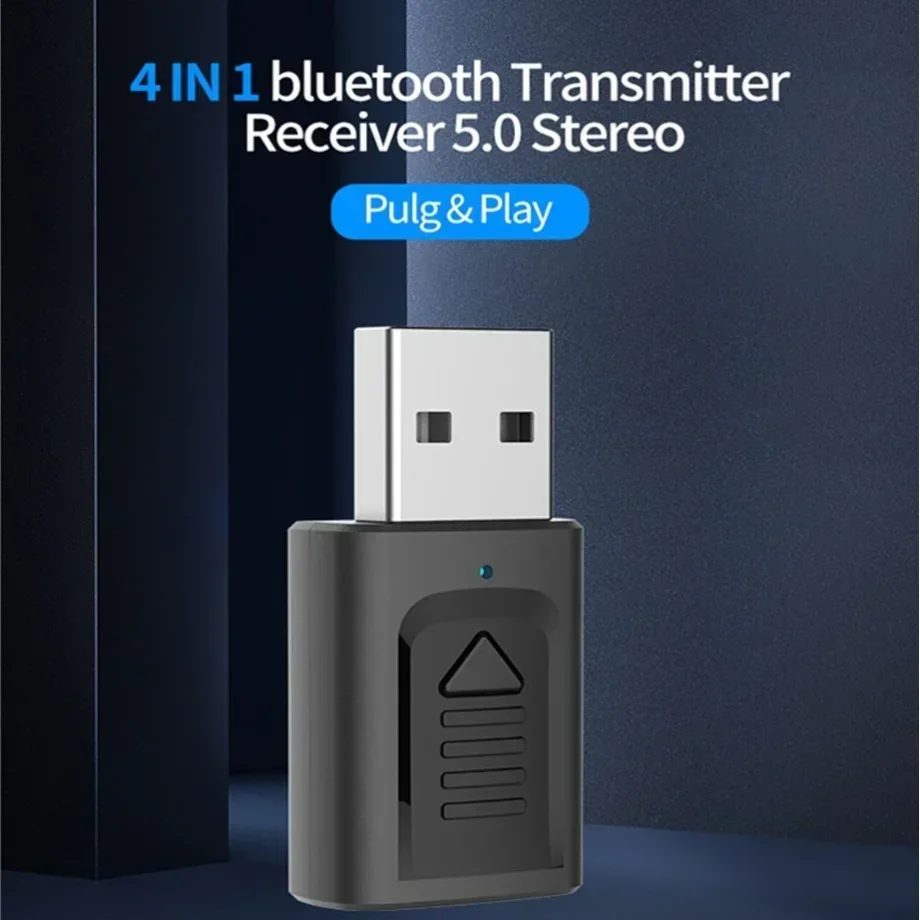 PzzPss USB Bluetooth 5.0  4-IN-1 Adapter (Tx/Rx) - Wireless Audio Dongle AUX/RCA/USB/3.5mm for PC/TV/Car | Home/Car Stereo