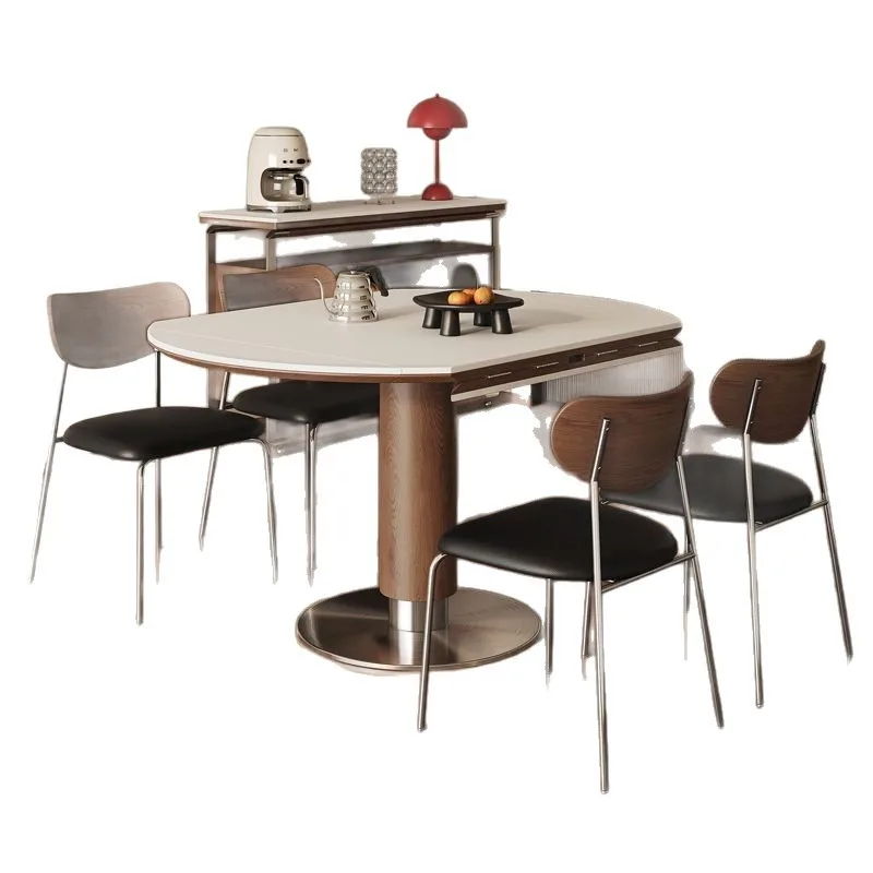 Slate solid wood dining table, folding French Bauhaus antique home retro small apartment square round table dual-purpose